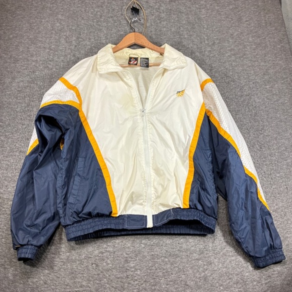 Vintage‎ USA Olympics Windbreaker Mens Large White Navy Blue Full Zip Mesh 90s